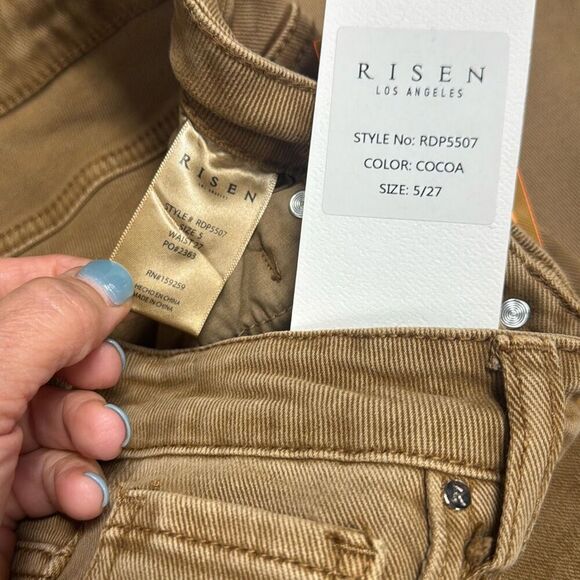Risen Women’s High Rise Cocoa Raw Hem With Slit Slide Straight Leg Jeans Size 5/ - Picture 7 of 8